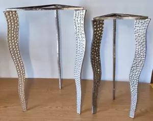 Heavy Iron Metal Nesting Table Base Pair Wavy-Dimpled Postmodernism 3 Legged - Picture 1 of 20