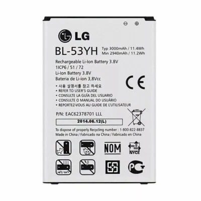 Batería Original BL-53YH Fabricante de Equipo Original para LG G3 D850 D851 D852 D855 LS990 VS985 F400 EE. UU. Foto 1 de 3