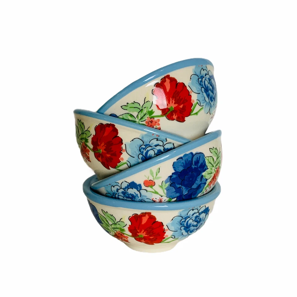 The Pioneer Woman DIP Condiment Bowls Classic Charm Blue With Floral Set of 4