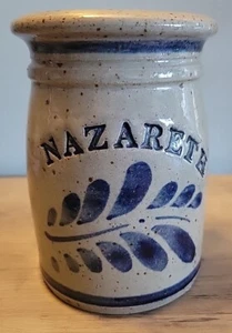 Nazareth Stoneware Utensil Crock Blue Leaf Gray Salt Glaze 6” Tall Signed Rare - Picture 1 of 8