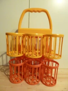 2 x  Flaschen Träger Kunststoff Vintage in gelb und orange Höhe 30 cm - Bild 1 von 7