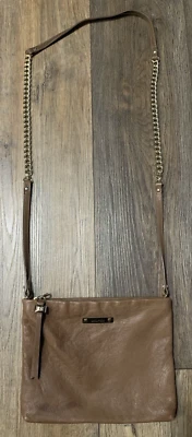 Bolso Bandolera Stella & Dot Cuero Corderos Otoño Marrón Bolso de Mano Correa Cadena Dorada Foto 1 de 4