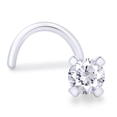 Anillo de hueso de nariz pequeño de diamantes redondos naturales de 1,5 mm de oro blanco de 10 quilates Foto 1 de 4