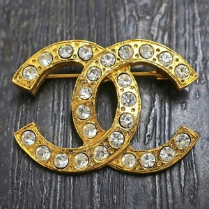 CHANEL vergoldete CC Logos Strass Vintage Anstecknadel Brosche #904c Rise-on - Bild 1 von 7