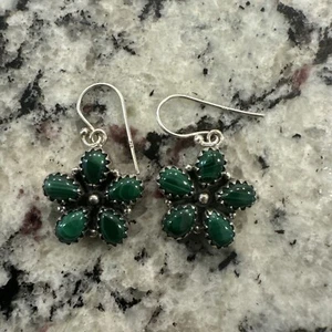 Malachite Flower Dangle Earrings - Picture 1 of 2
