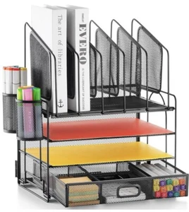 Marbrasse Desk Organizer and 4 Tier Mesh File Organizer- Black - Picture 1 of 2