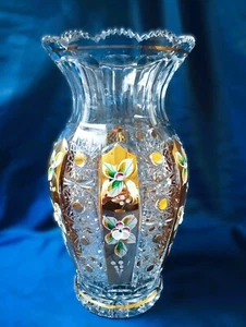 Czech bohemia crystal glass - Cut crystal vase 26cm decorated gold and ename - Picture 1 of 5