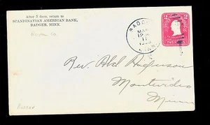 Sobre en relieve Badger MN 1908 cancelado en 2c Roseau County MN1610 - Imagen 1 de 2