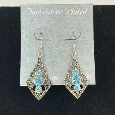 Marcasite and Blue Stone Earrings - Image 1 of 4