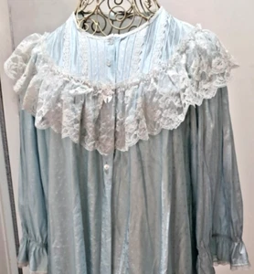 Gilead Long Blue Nightgown Pocket Full Button Front Prairie Lace Size L Vintage - Picture 1 of 20