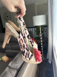 Bandolino Sz 8 Slingback Pump Open Toe Leopard Jute Red Flower Cork Shoes - Picture 1 of 9
