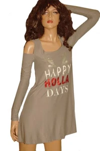 Womens Reindeer HOLLA Cold Shoulder Dress Ugly Christmas Sweater Party S M L NEW - Picture 1 of 1