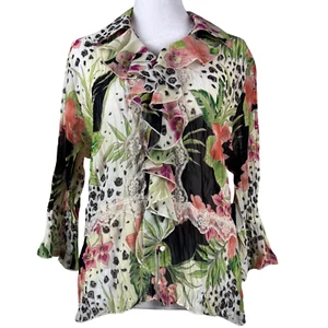 M Milano Blouse Womens Crinkly Ruffled Coquette Floral Lace Small NWT Boho Pea - Picture 1 of 9