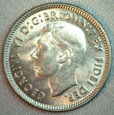 1950 Australia Silver BU Sixpence Coin 6 Pence Australian Coin Uncirculated - Image 1 of 2