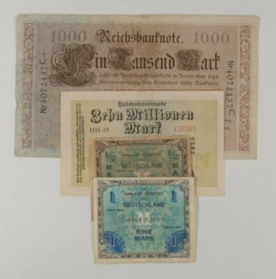 1910-1944 Germany 4-Notes Currency Set // Weimar // Empire // Allied Military - Image 1 of 3
