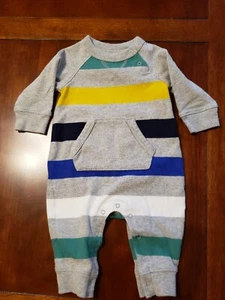 Baby Gap Cotton Gray Blue Green Striped Long Sleeve Romper Creeper 3-6 month EUC - Imagen 1 de 3