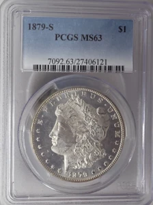 1879-S US Morgan Silver Dollar PCGS Mint State 63 - Picture 1 of 2