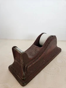 Distributore di nastro in ghisa Texcel vintage. Vecchia scrivania antica molto pesante. Rosso Borgogna. - Foto 1 di 18