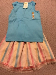 NWT Gymboree Girls Sz5 Blue Tank Top w/ M&E Sz5 Layered Striped Skirt - Picture 1 of 8