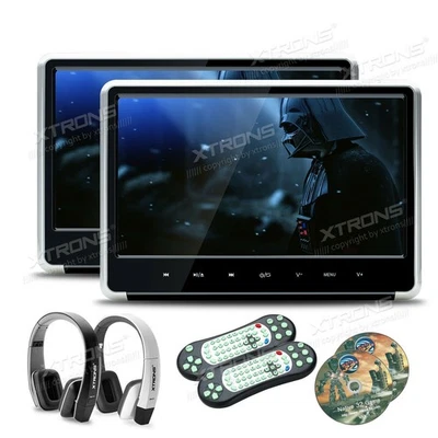 2x 11.6" 1080P HD Car Headrest Monitor DVD Player FM/HDMI/USB IR Headphones - Image 1 of 4