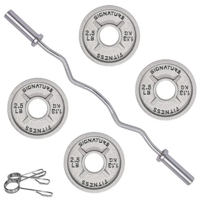 BALANCEFROM 10LB Olympic Curl Barbell Set 4FT Curl Bar 2-Inch Cast Iron Weight Plates Clips