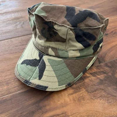 USGI Utility Cap Woodland Camo with USMC Logo Small - Image 1 of 4