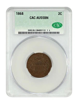 1868 2C CACG AU55 - Two Cent - Slightly Better Date - Image 1 of 4