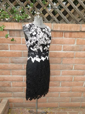KAY UNGER ЧЕРНЫЙ БЕЛЫЙ ВЫШИТЫЙ КРУЖЕВНОЕ ПЛАТЬЕ РАЗМЕР 8 GEMMA ШКАФ - Изображение 1 из 4