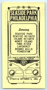 TIMETABLE Philadelphia PA to Seaside Park NJ September 4 1952 Bus Schedule - Picture 1 of 3