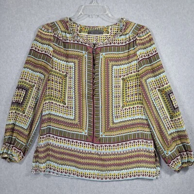 Blusa Robert Graham Seda Popover Mujer S Volantes Escote Diseño Geométrico Foto 1 de 4