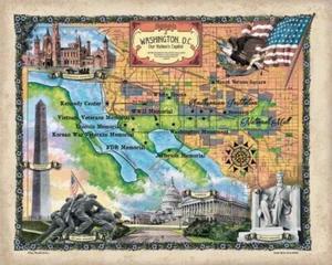 Washington D.C Map Art Print Poster Artwork Vintage Wall Decor Home & Gift - Picture 1 of 1