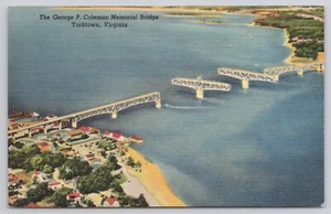 Aerial View of George P. Coleman Memorial Bridge Yorktown Virginia VA Postcard - Picture 1 of 2