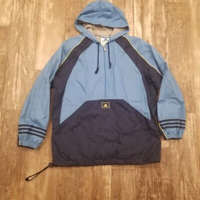Vtg 90s Adidas Pullover Hoodie Windbreaker L Blue Yellow Hip Hop Y2K Streetwear - Image 1 of 4