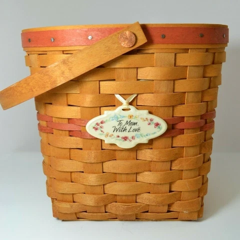 Longaberger basket To Mom, With Love Tie on Swinging Handle 2000 YNKM Protector Cover