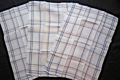 LOT 3 ANCIENS TORCHONS bleu jaune TOILE METIS  NEUF jamais utilisés Santens - Photo 1/3