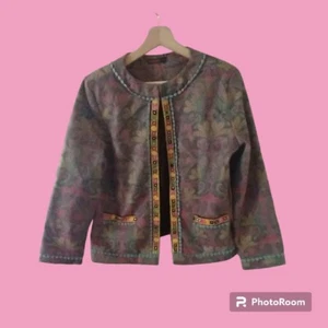 Cougar Women's Jacket Size L Minimalist Parsley Folk Multicolor Blazer - Picture 1 of 14