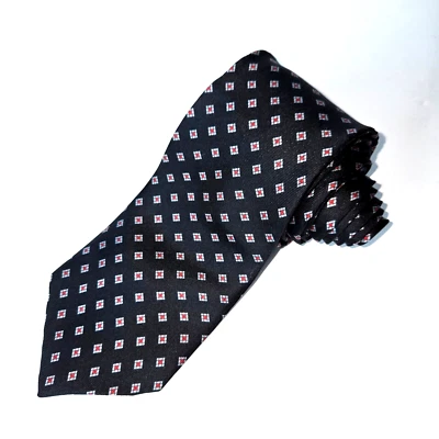 Corbata de diseñador Hardy Amies para hombre 100 % seda negra Londres geométrica vintage Foto 1 de 4