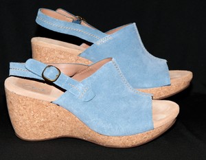 clarks blue suede wedge sandals