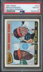 1965 TOPPS #473 PAUL BLAIR/DAVE JOHNSON PSA 8 (RC) ORIOLES ROOKIES