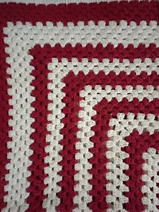 Crochet BLANKET AFGHAN Lap OHIO BADGER HUSKERS 50x50” Red White CHRISTMAS GIFT - Picture 1 of 7