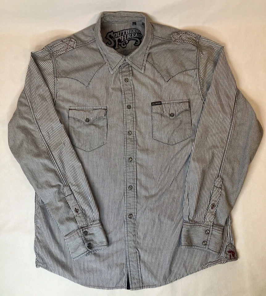 Southern Thread Blue Stripe Pearl Snap Long Sleeve Western Shirt Size XL - Image 1 of 4