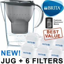 BRITA Marella MAXTRA+ Plus 2.4L Water Filter Jug + 6 Month Cartridges Pack, Grey