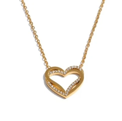 Collana da Donna In Acciaio con cuore E Zirconi Colore Argento, Oro - Immagine 1 di 4