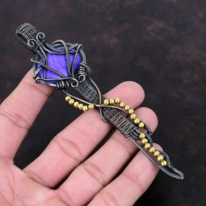 Copper Oval Natural Charoite No Stone Mother Wire Wrapped Key Pendant Jewelry - Picture 1 of 6