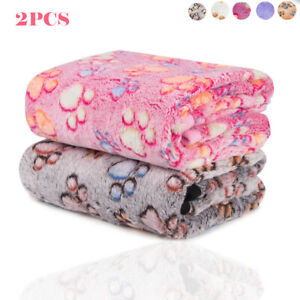 2 Pack Pet Blanket Paw Print Cushion Kennel Small Dog Cat Bed Soft Warm Mat