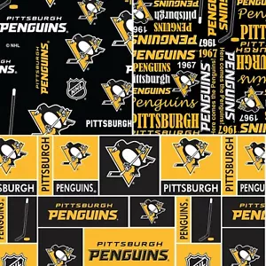 Tela de algodón BTY NHL Hockey Pittsburgh Penguins por yarda - Imagen 1 de 11