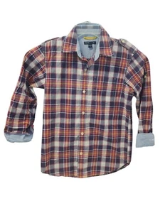 Gap Kids Boys Check Shirt Sz L Button Up Purple Multi Color Roll Tab Long Sleeve - Picture 1 of 9