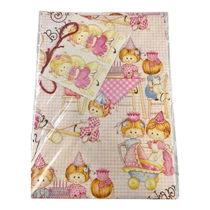 Vintage Little Girl Pink HAPPY BIRTHDAY Wrapping Paper - 2 Sheets & 2 Tags - Picture 1 of 3