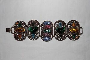 Huge SELRO SELINI Bracelet Poured Gripoix Foil Glass & Rhinestones Rare Jewelry 