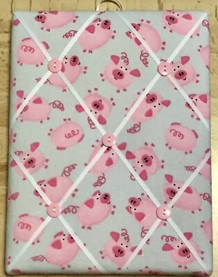 French Bulletin Board Photo Memo Aqua Pink Piggies Print 7.08 x 9.4 inches - Image 1 of 3